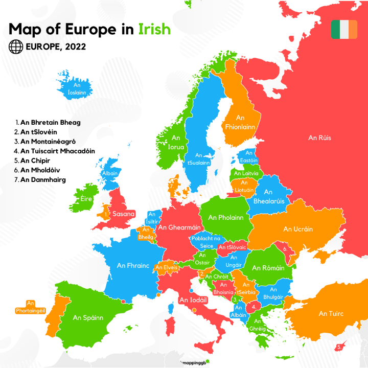 Map Of Europe With Each Country s Name In Gaeilge R MapPorn